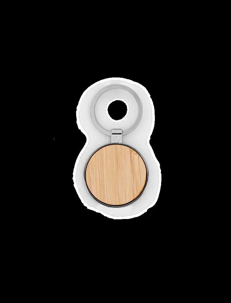 Breloc rotund, metal-lemn, disc, inel clasic