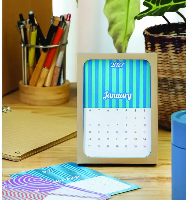 Calendar de birou cu file, cadru și file lunare