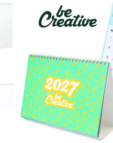 Calendar de birou, peisaj, spirală sus, stă pe masă