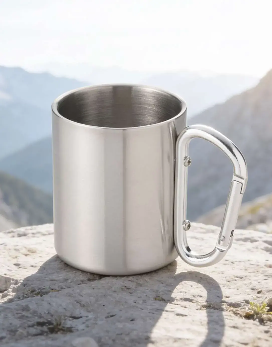 Cană inox cu carabină, se prinde de geantă